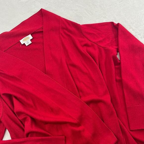 Talbots S Silk, Cotton, Cashmere Red Long Sleeve Open Long Line Cardigan Sweater - Picture 2 of 11